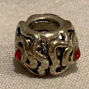 NWOT Silver Plated Bracelet Charm Flower w Red Gem